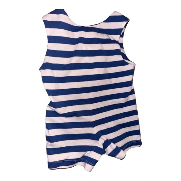 Zucchini Boutique Smocked Lobster Blue And White Stripe romper - Picture 2 of 5